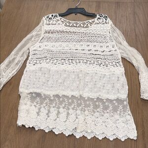 Lace Long Sleeve Top in White